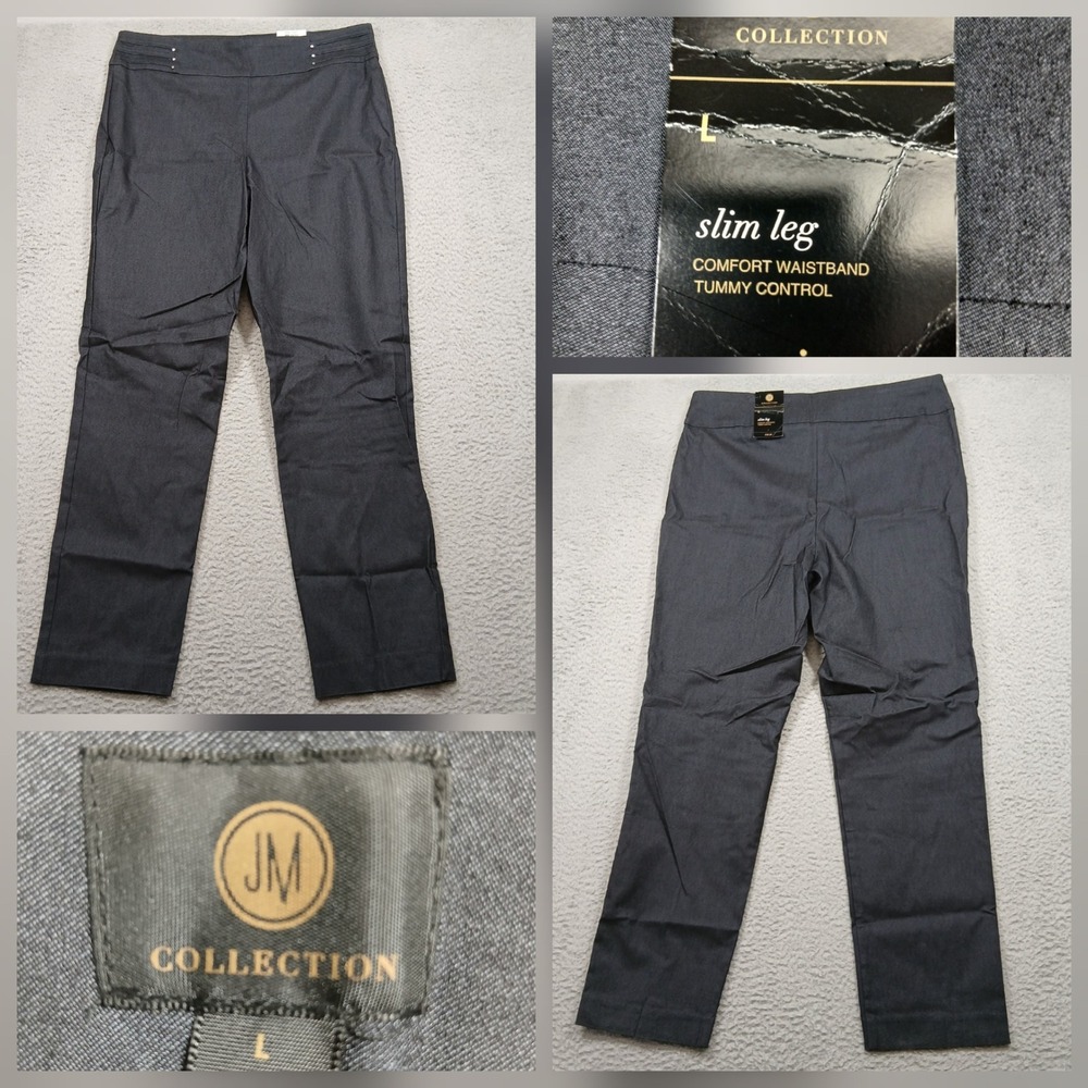 JM Collection Women's Slim Leg Pants L Gray Comfort Waistband Tummy Control NWT
